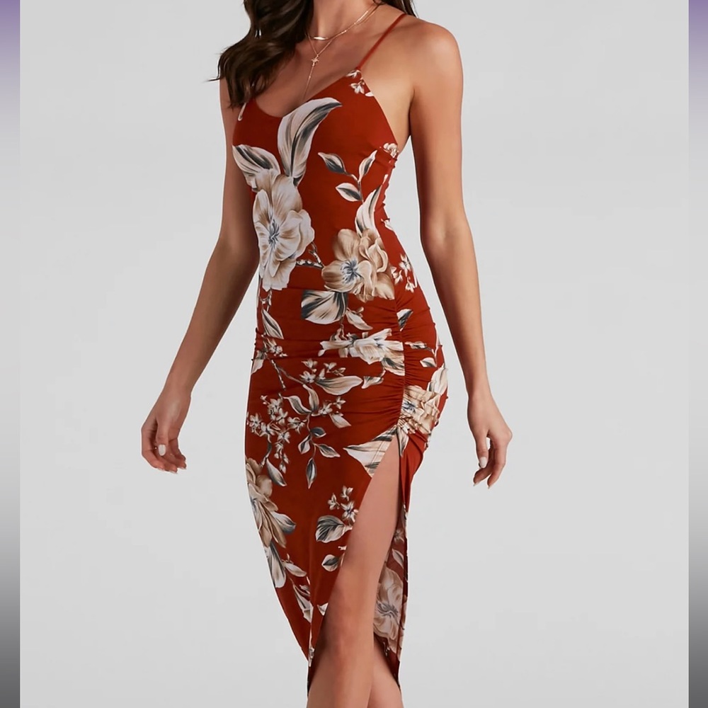 Tropical Nights V neck midi dress NWT